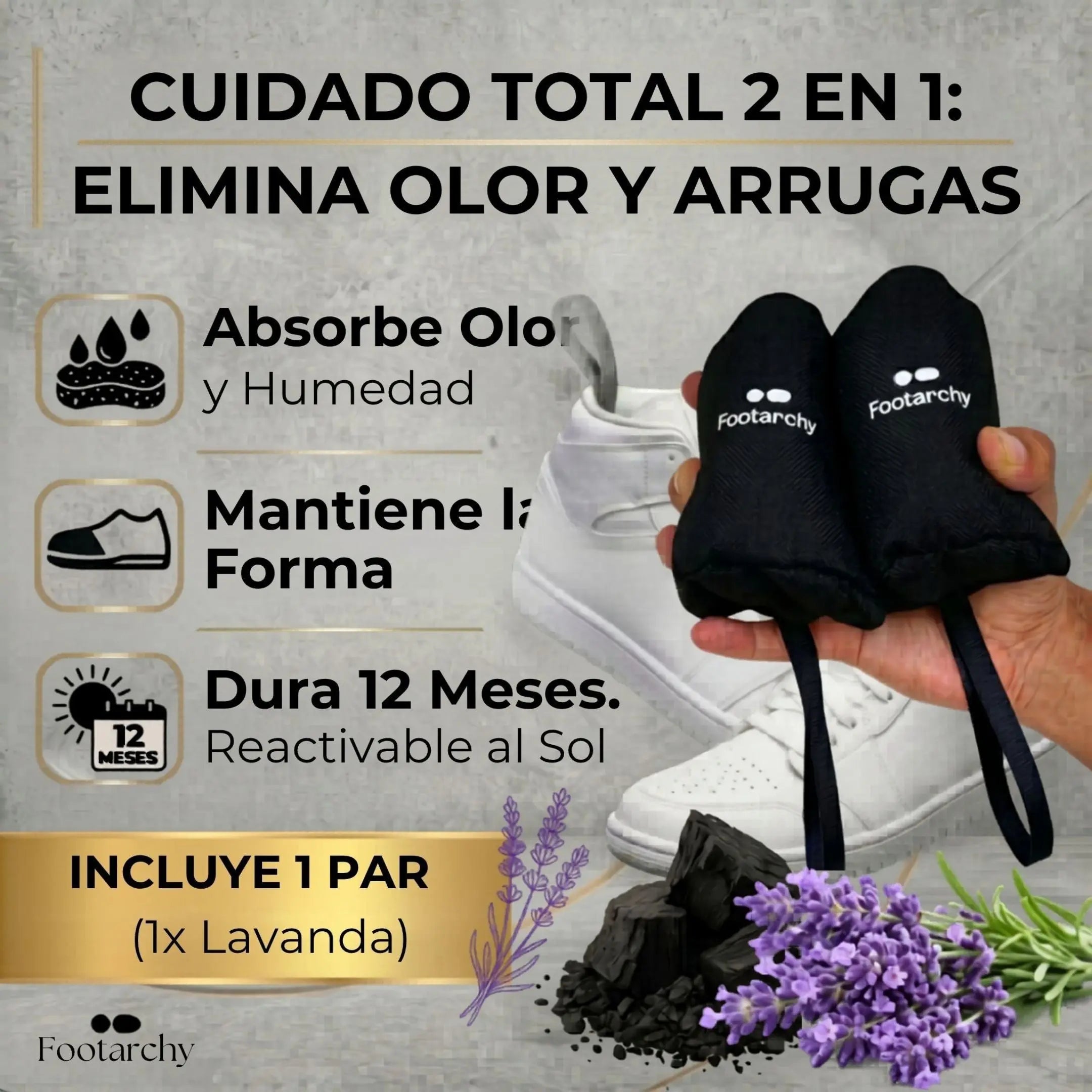 Bolsas Desodorantes Aroma Lavanda (2x80g) – Carbón Activado Ideal para Zapatos de Uso Casual (1 Par) Footarchy Hub S.L.