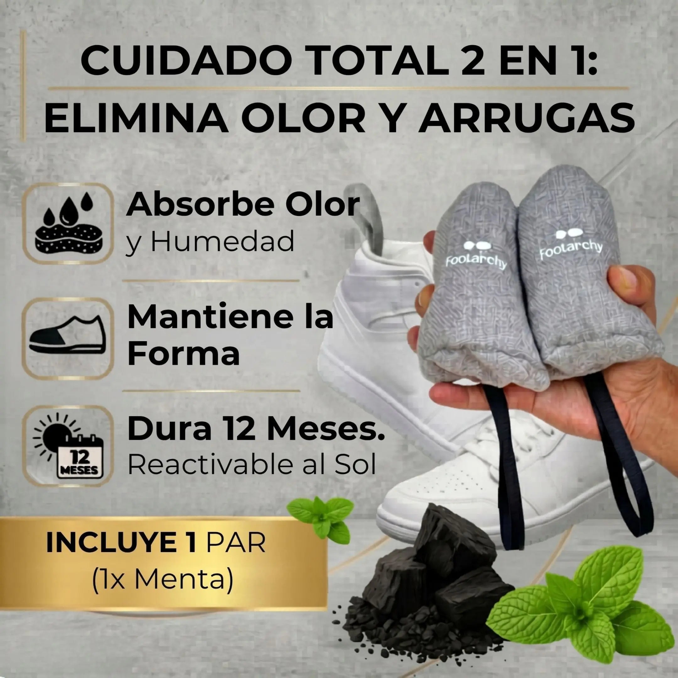 Bolsas Desodorantes Aroma Menta (2x80g) – Carbón Activado Ideal para Zapatillas Deportivas (1 Par) Footarchy Hub S.L.