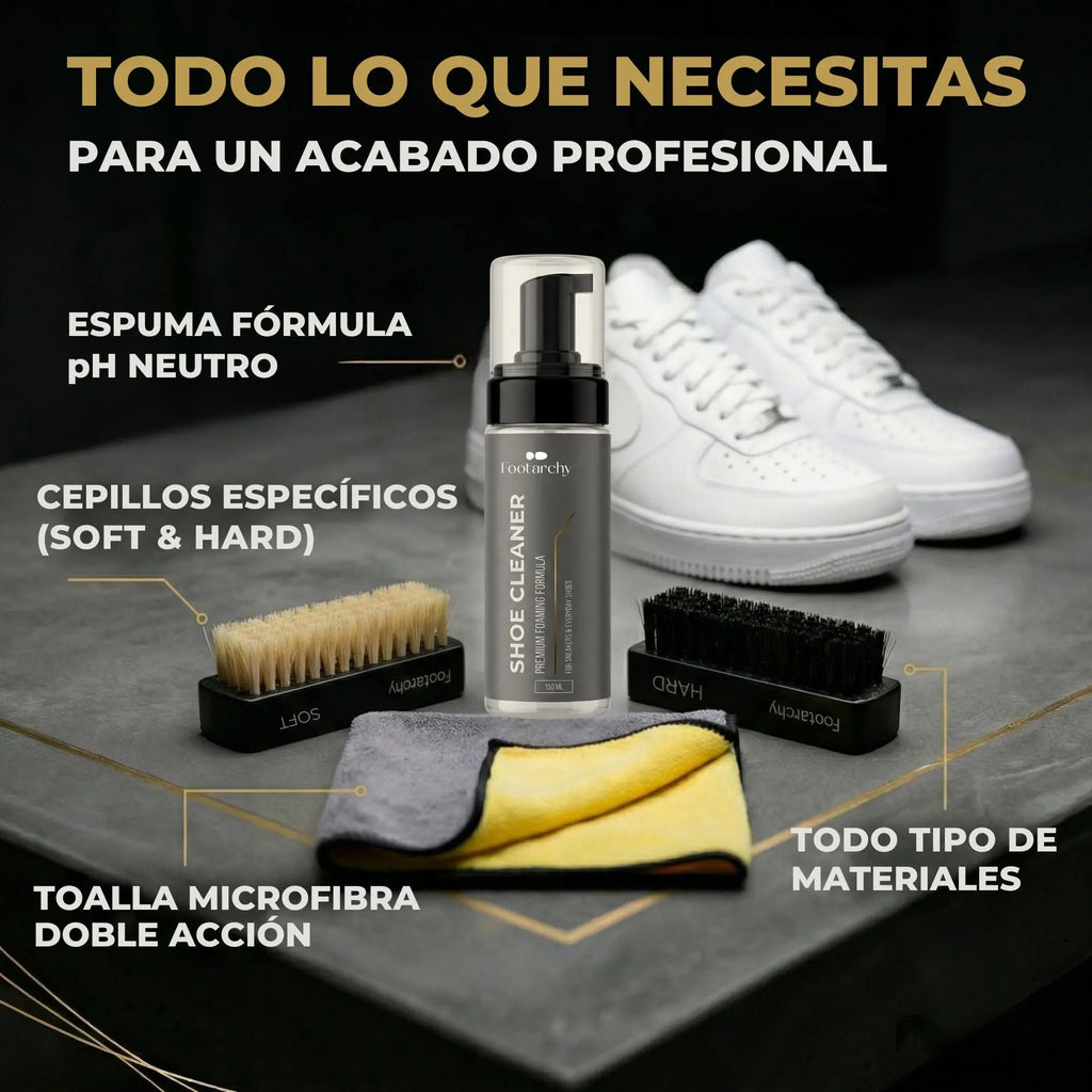 Kit de Limpieza Profesional para Zapatillas – Espuma, 2 Cepillos (Soft y Hard) y Toalla de Microfibra Footarchy Hub S.L.