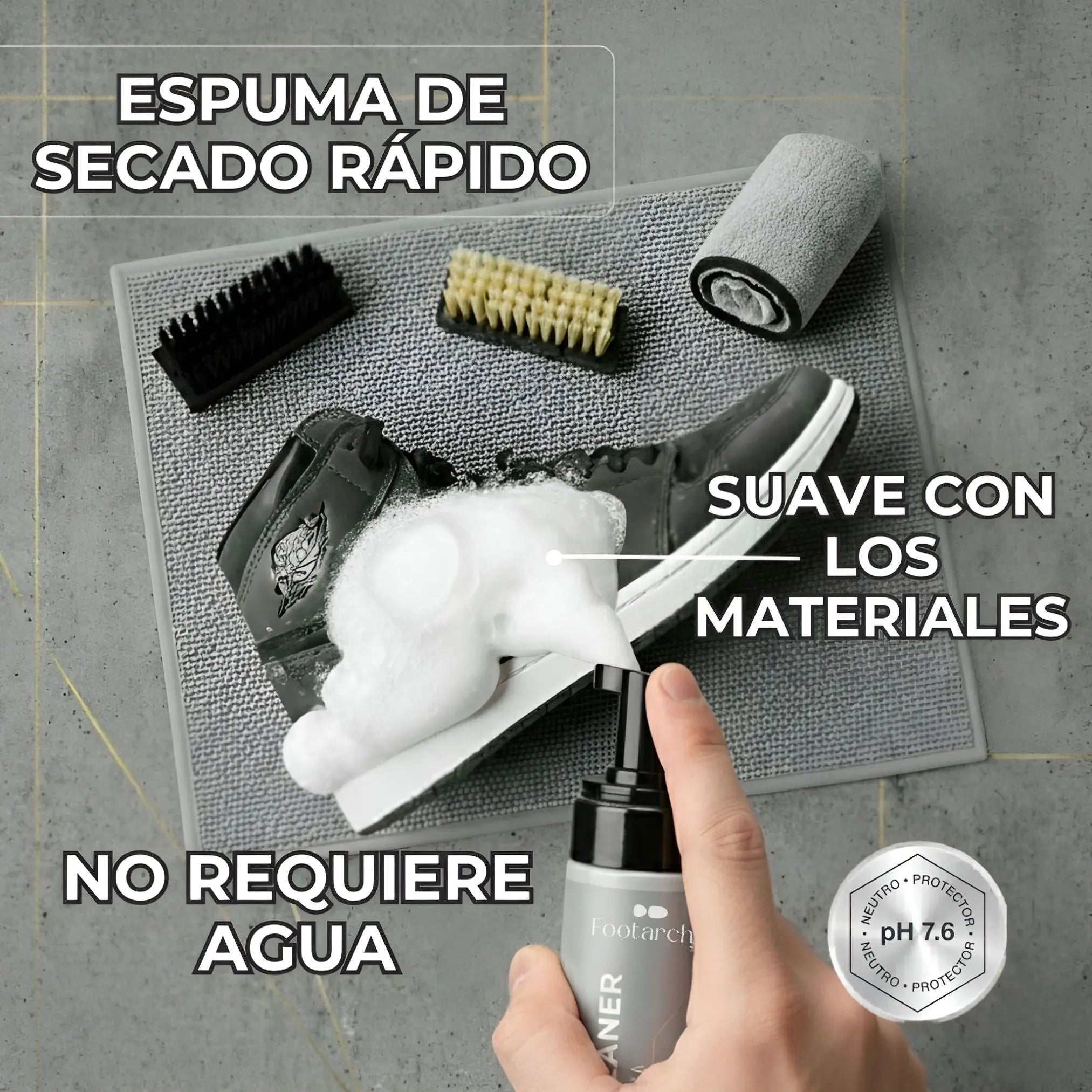 Kit de Limpieza Profesional para Zapatillas – Espuma, 2 Cepillos (Soft y Hard) y Toalla de Microfibra Footarchy Hub S.L.