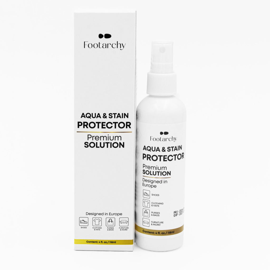 Spray protector impermeabilizante para zapatillas Footarchy Aqua & Stain Protector ASP101 con caja premium.